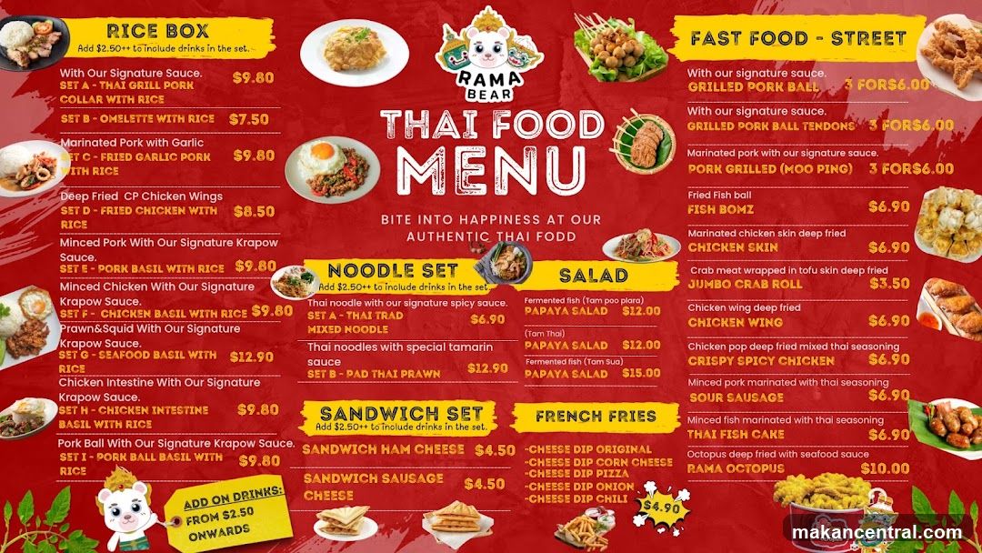 Rama Bear Thai Food Menu