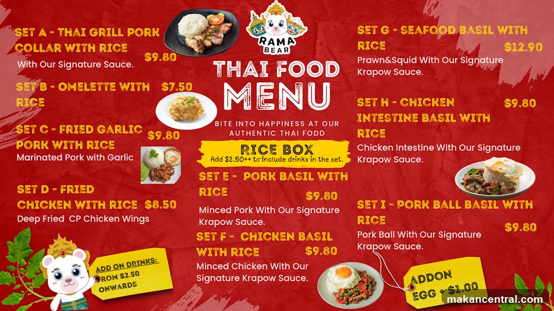 Rama Bear Thai Food Menu