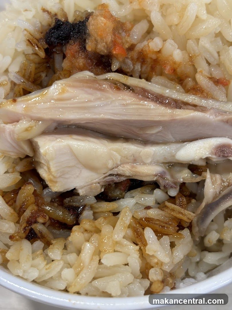 Close-up of rice and chicken dish