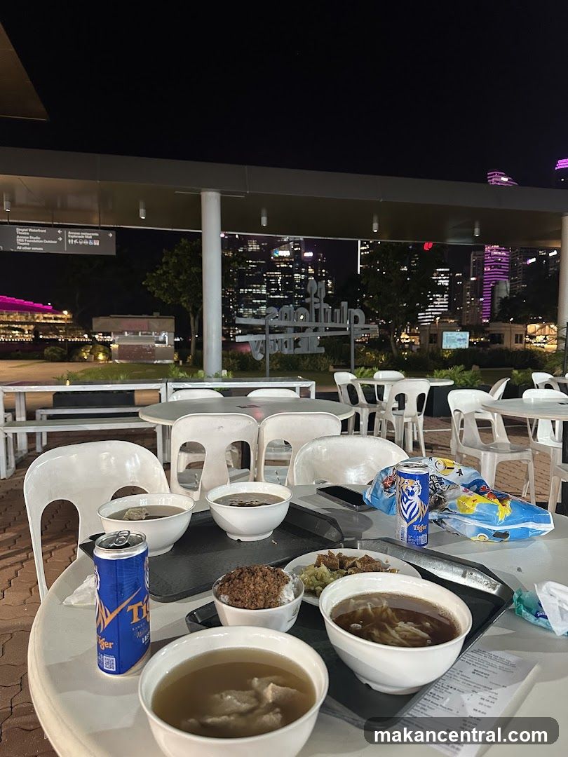 Nighttime outdoor dining area