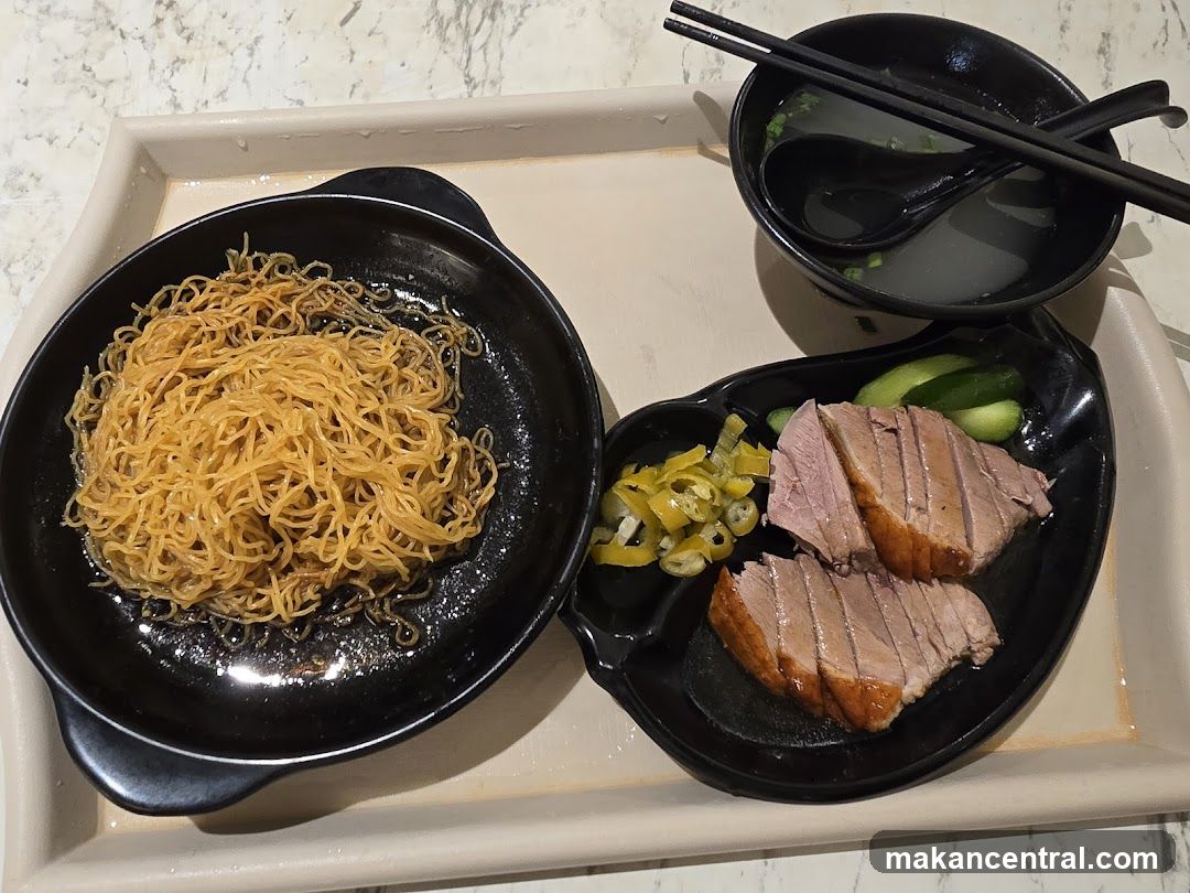 Food Tray with Noodles and Duck