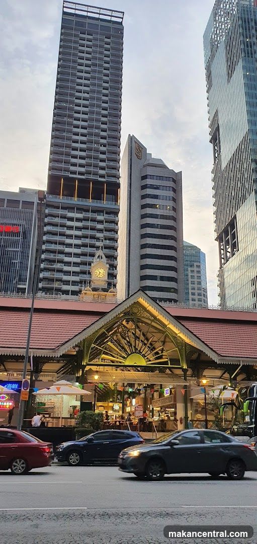 Urban street scene with market entrance