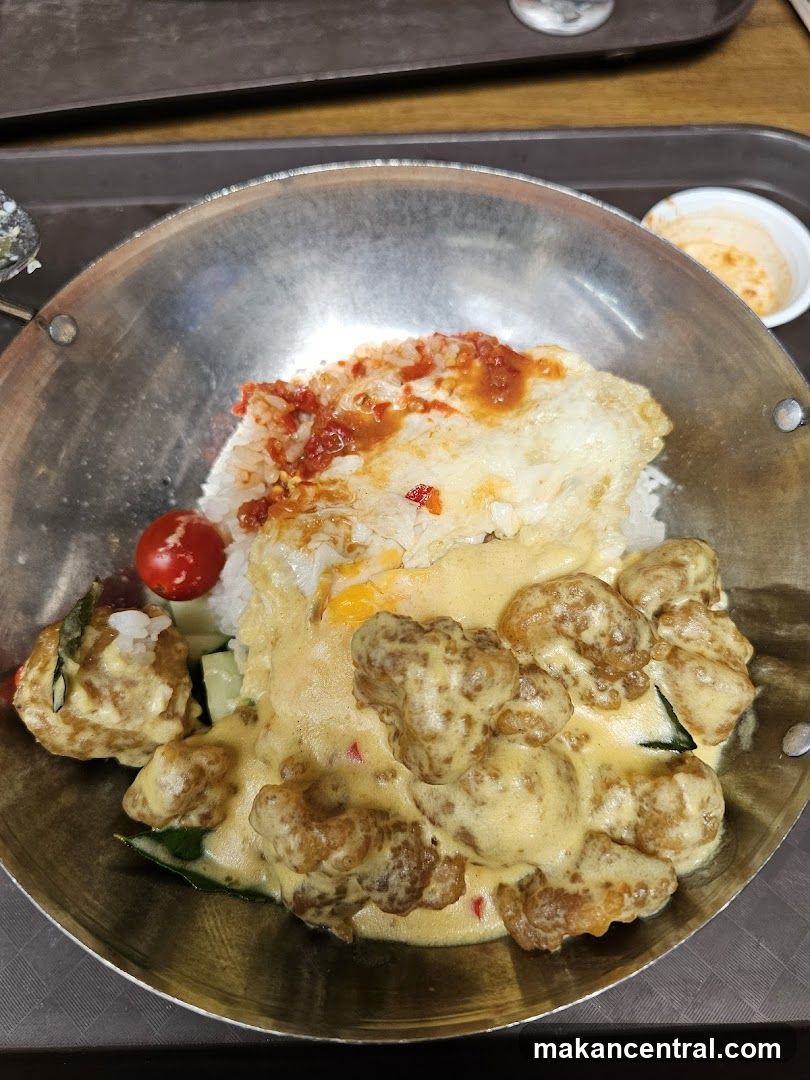 Food in a metal bowl