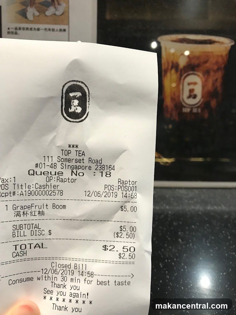 Top Tea Receipt and Drink
