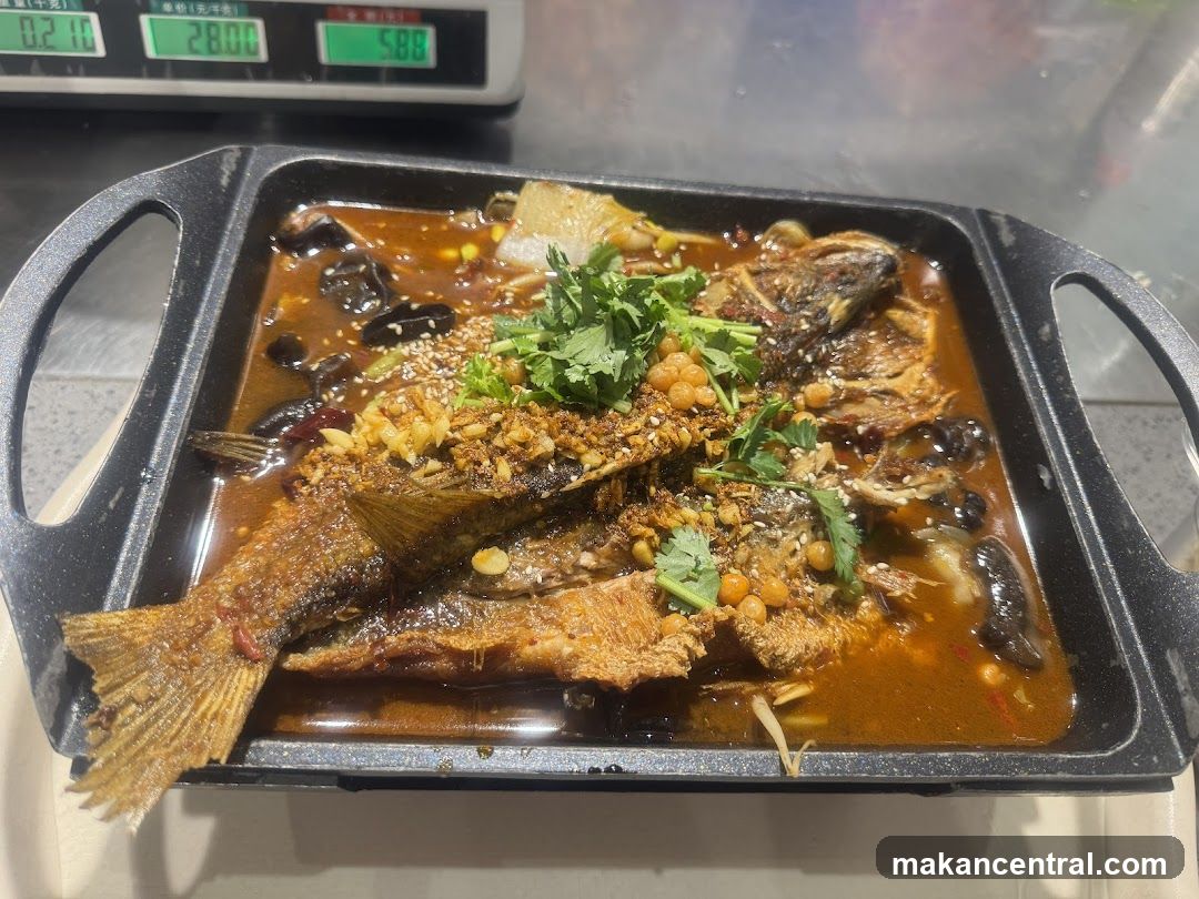 Food dish on weighing scale