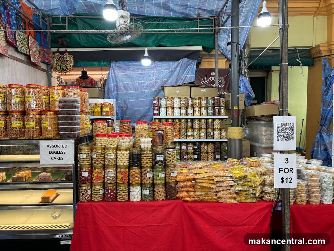 Market stall selling snacks and cakes