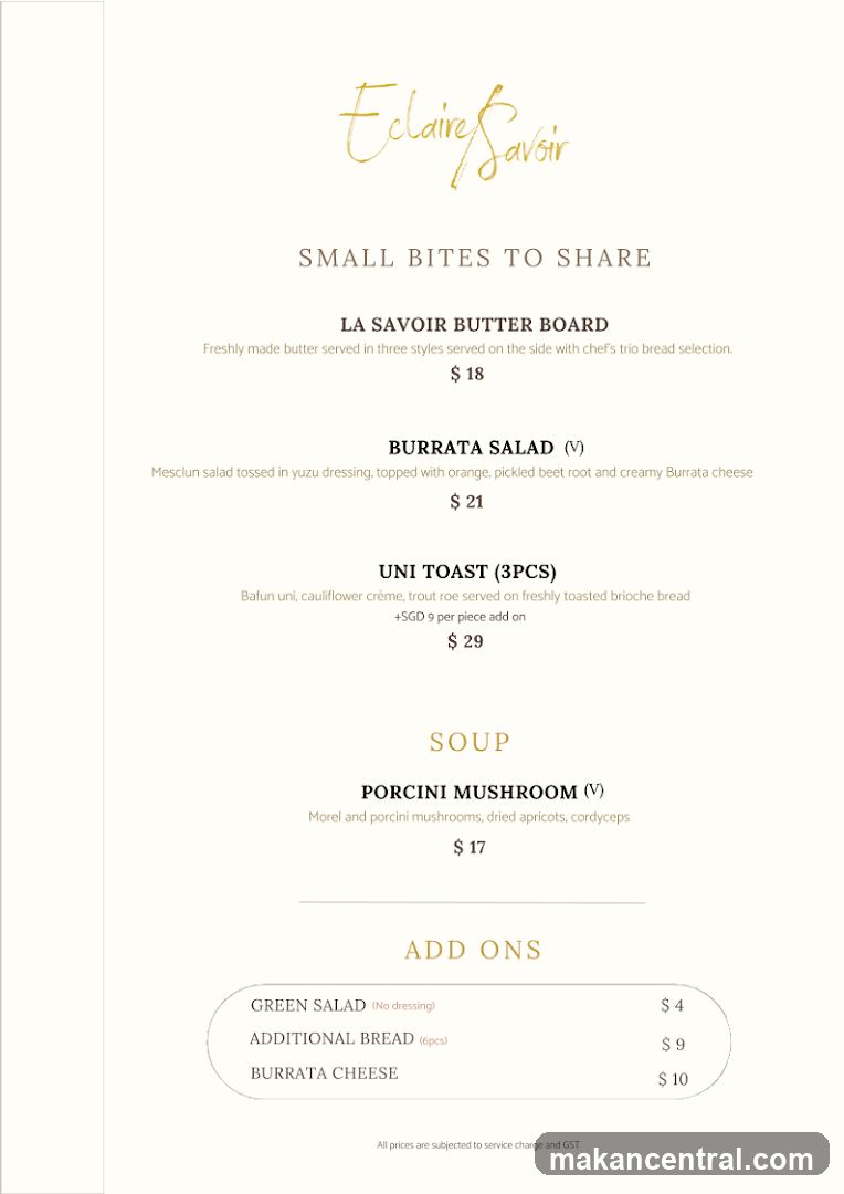 Eclaire Savoir Menu
