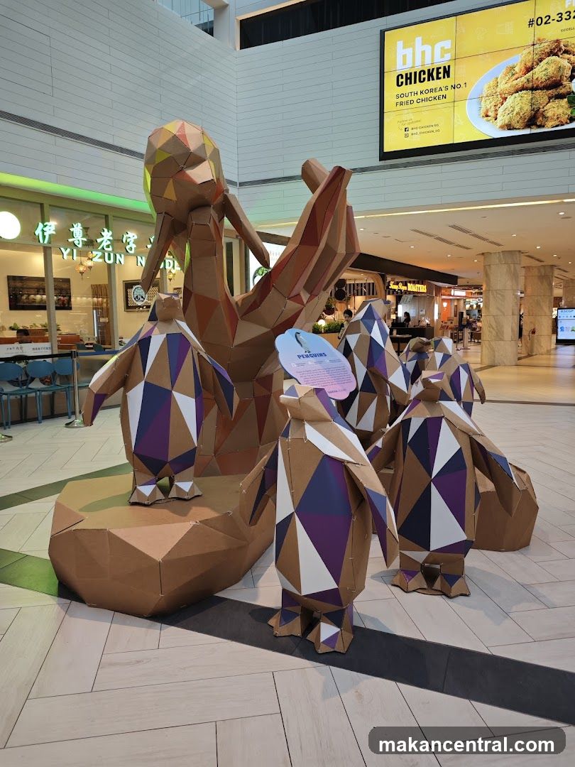 Paper Penguin Sculpture Installation in Mall