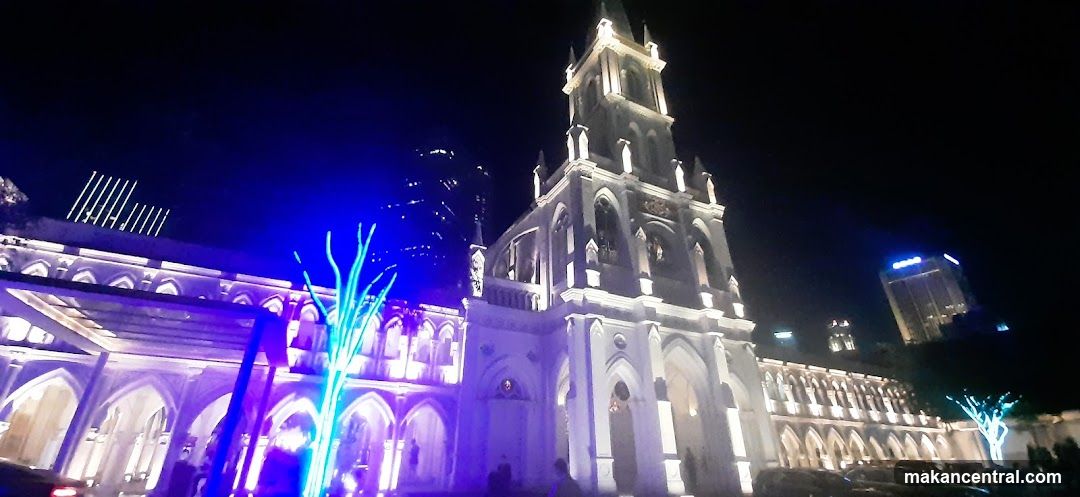 Nighttime illuminated building facade