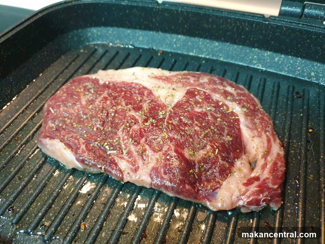 Grilled steak on electric grill