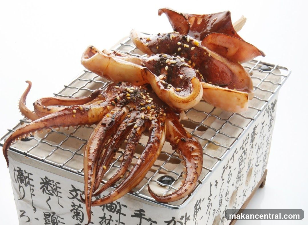Grilled Squid on Grill Rack
