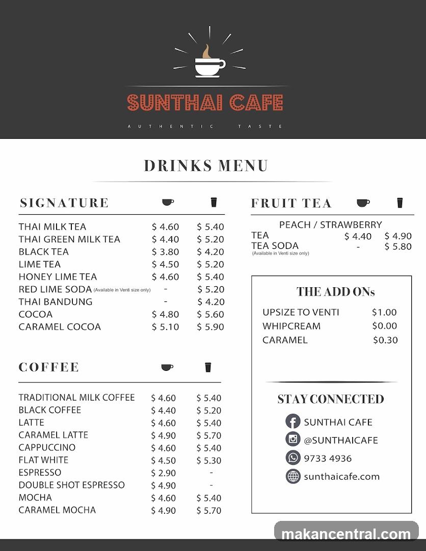 Sunthai Cafe Drinks Menu