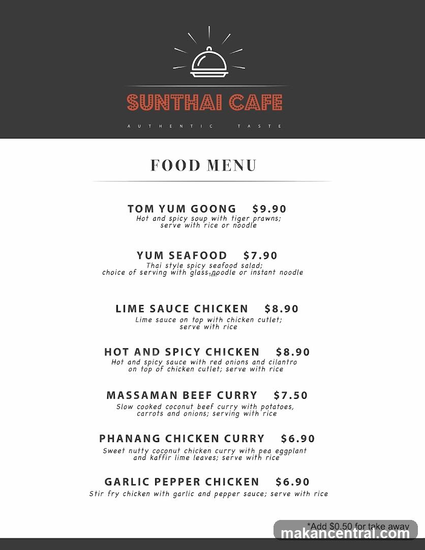 Sunthai Cafe Food Menu