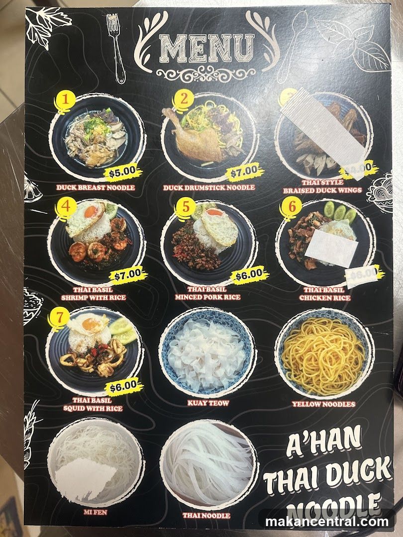 A'HAN Thai Duck Noodle Menu