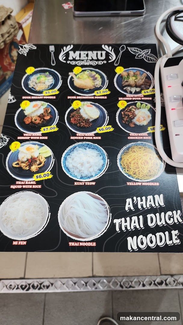 A'HAN THAI DUCK NOODLE MENU