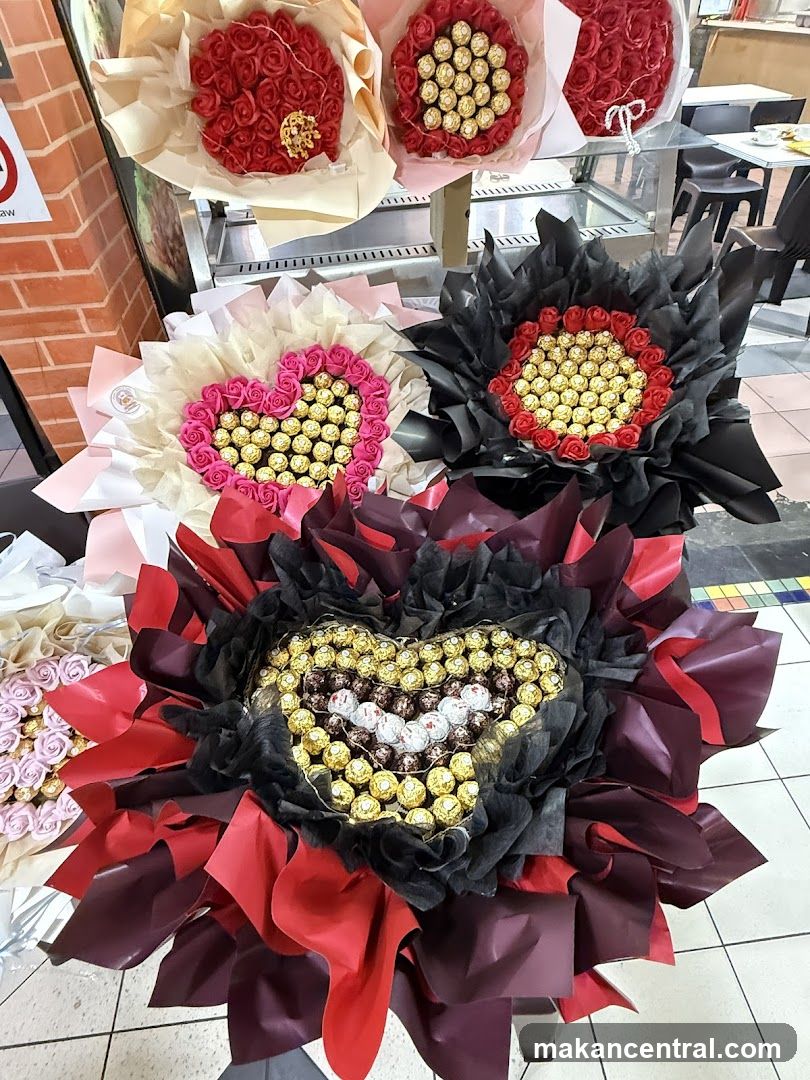 Flower and Chocolate Bouquets Display