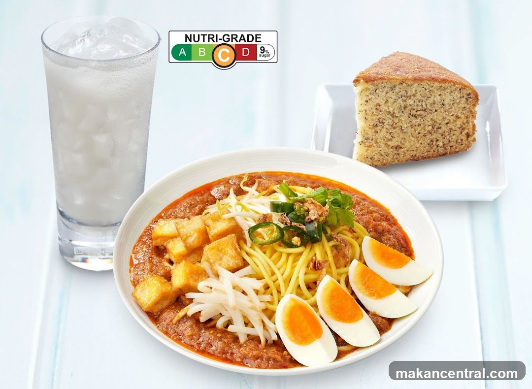 Noodle Dish with Drink and Cake