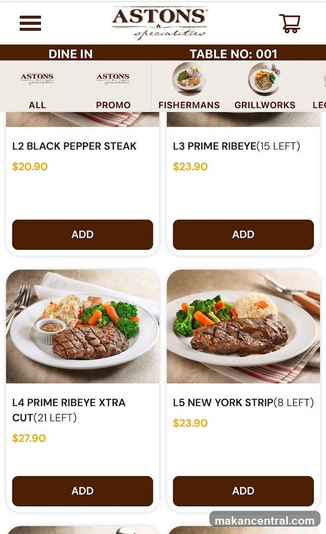 ASTONS Specialities Menu