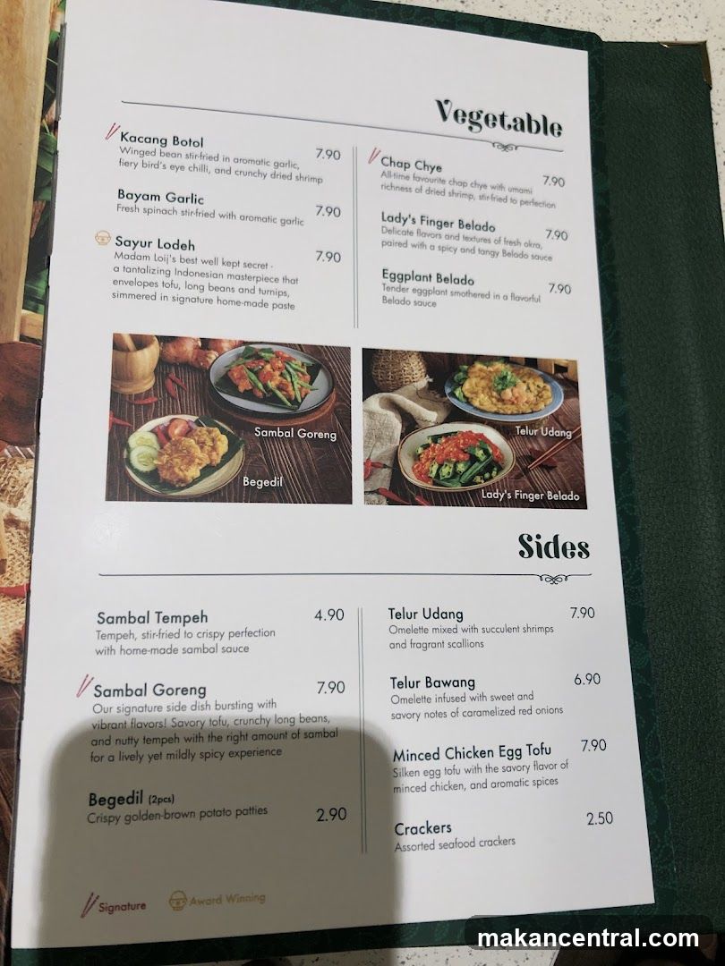 Vegetable and Sides Menu
