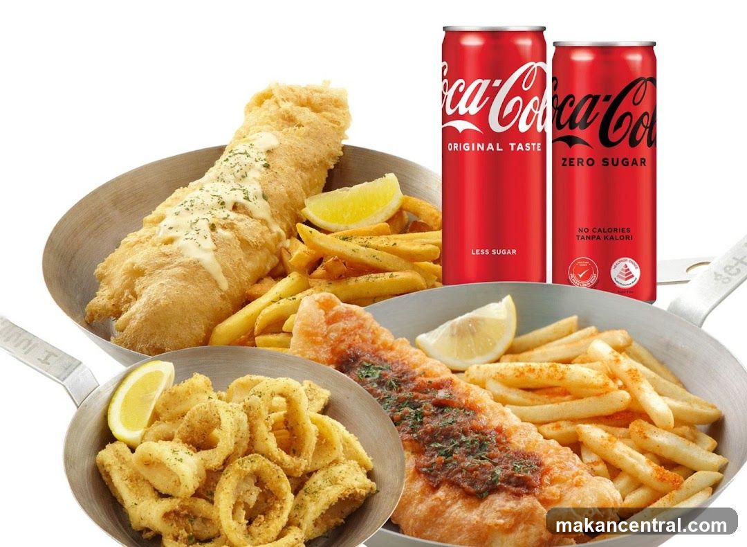 Fish and Chips with Calamari and Coca-Cola
