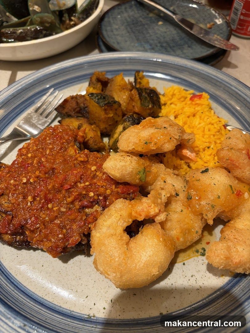 Seafood Platter with Rice and Vegetables