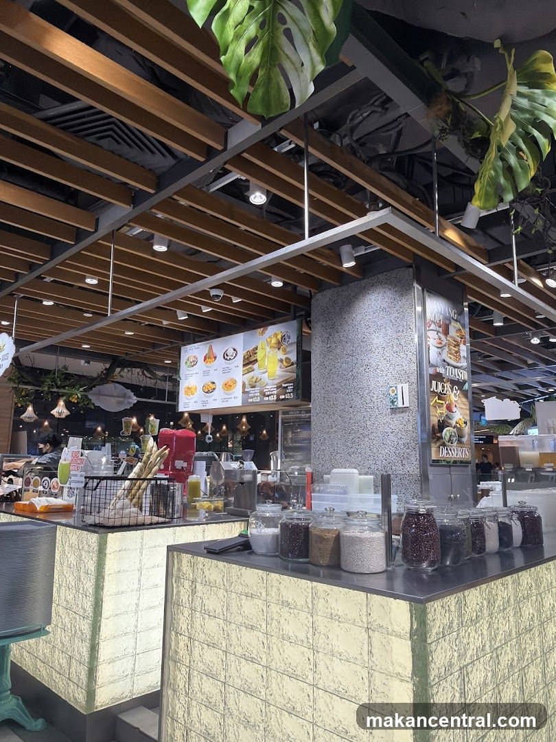 Food stall counter with ingredients and menu
