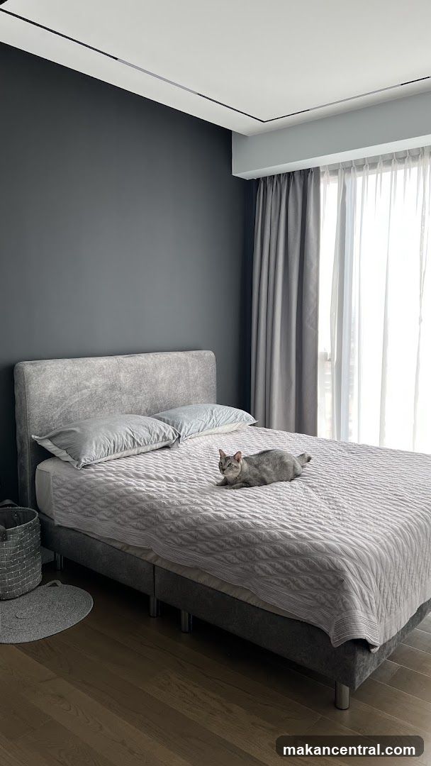 Modern Bedroom with Cat