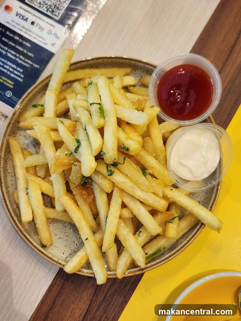 French Fries with Ketchup and Mayonnaise