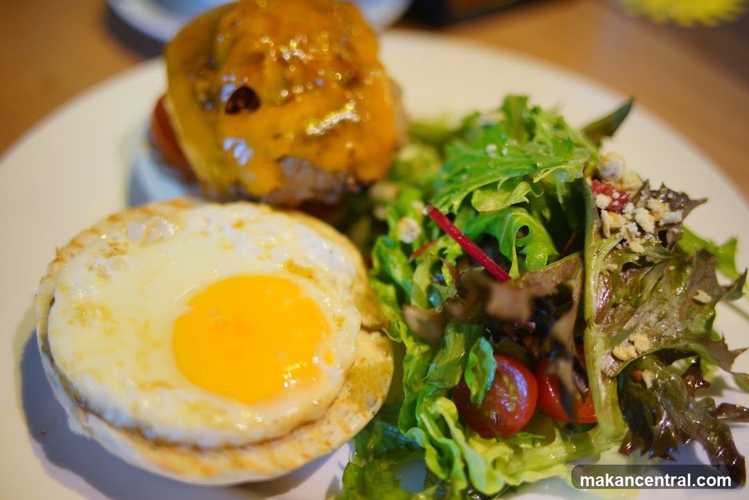 Burger with Fried Egg and Salad