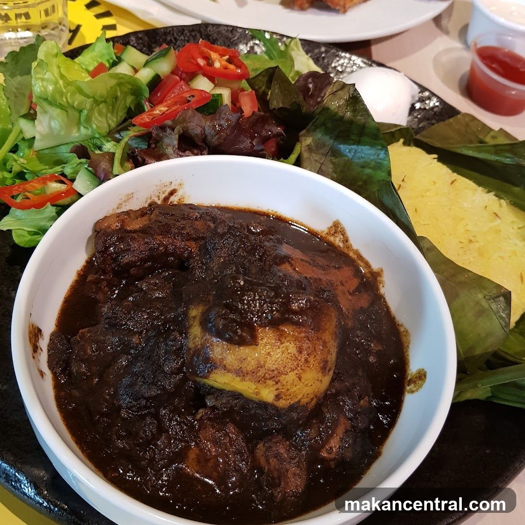 Dark Stew with Rice and Salad