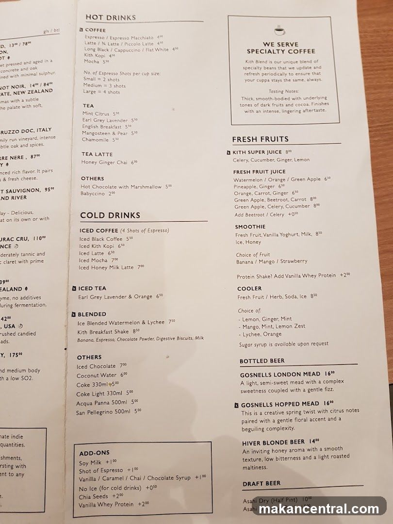 Hot Drinks, Cold Drinks, Fresh Fruits, Bottled Beer, Draft Beer