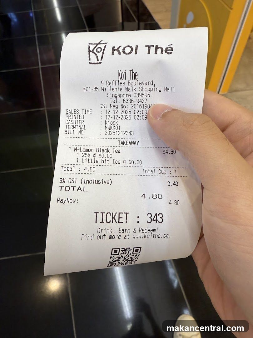 Receipt from Koi Thé