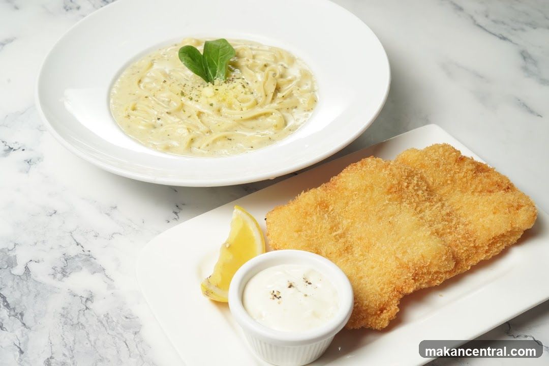 Creamy Pasta and Fried Fish