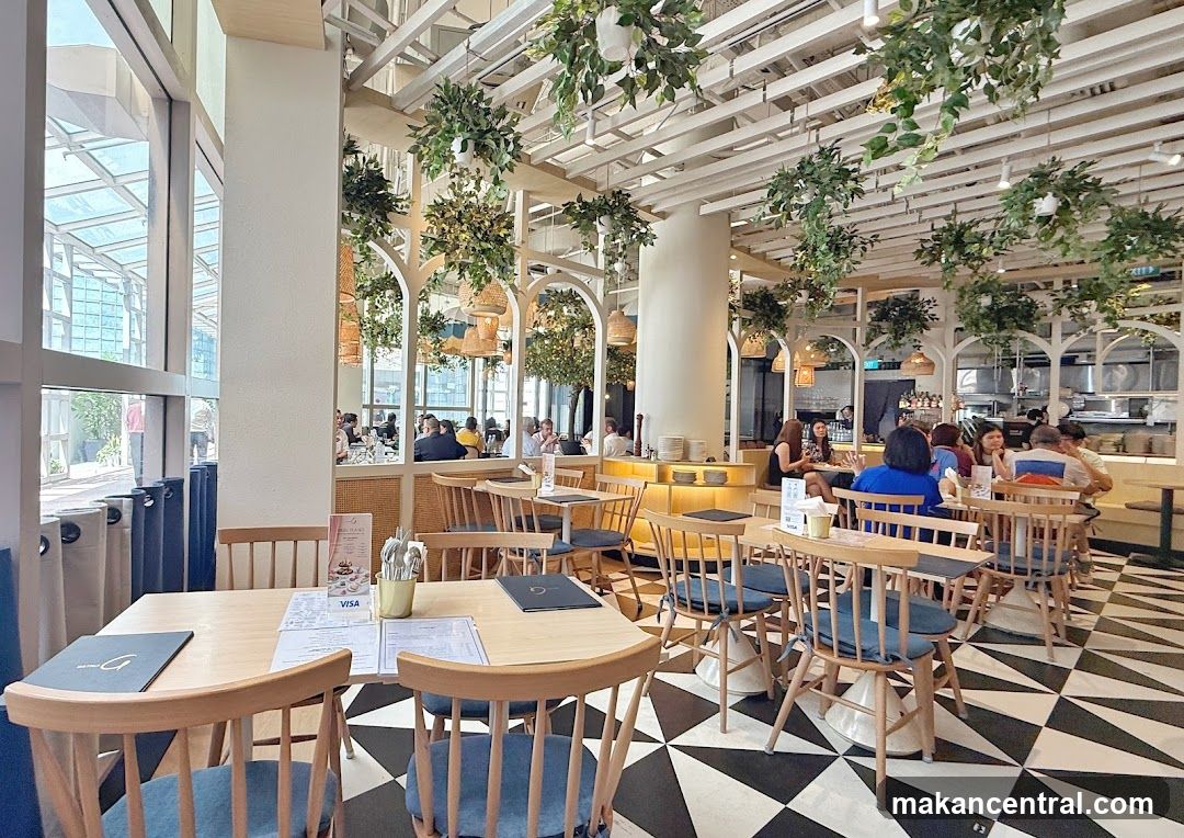 Restaurant Interior with Hanging Plants