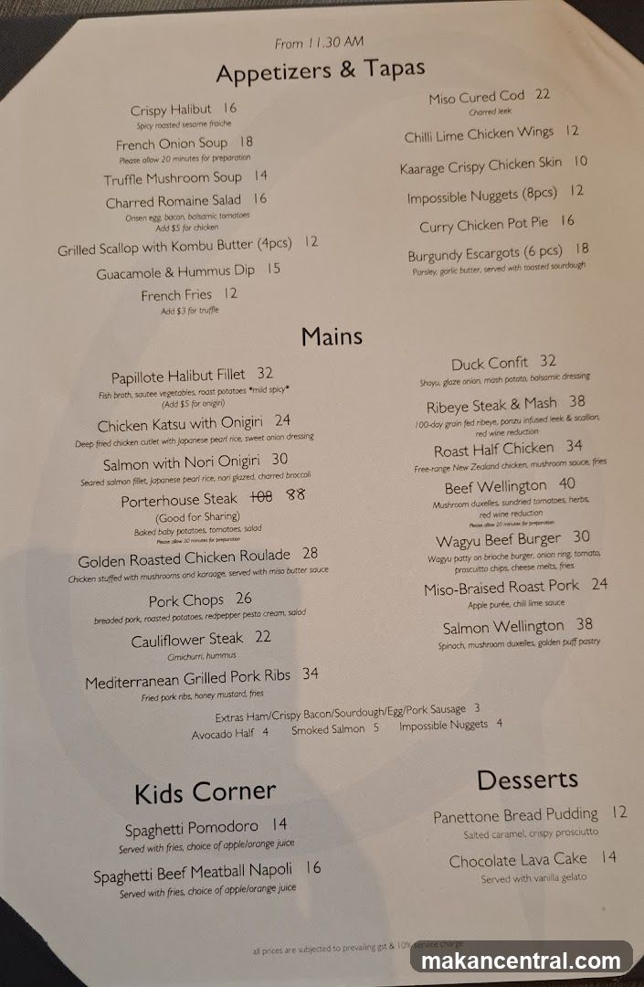 Appetizers & Tapas, Mains, Kids Corner, Desserts