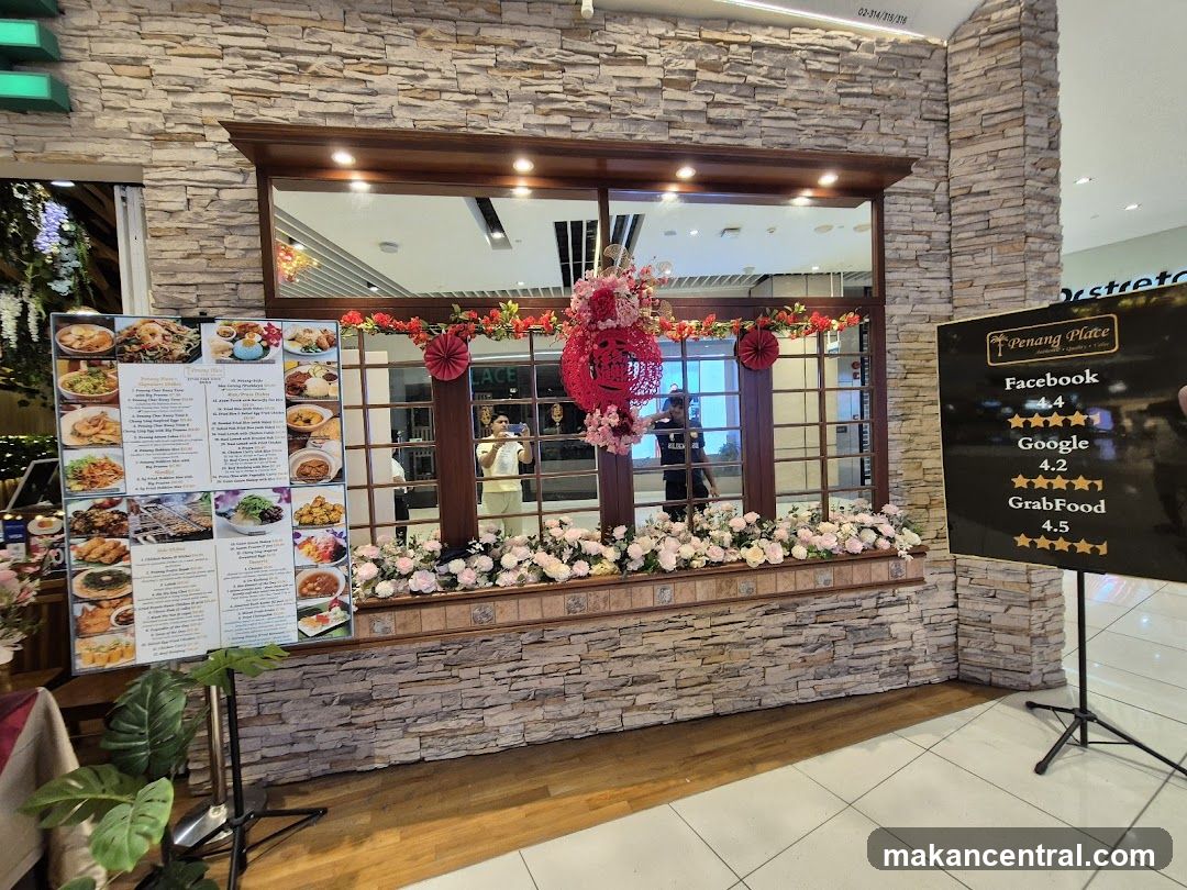 Restaurant storefront with menus and review board