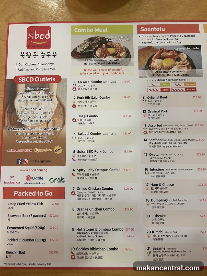 SBCD Korean Tofu House Menu