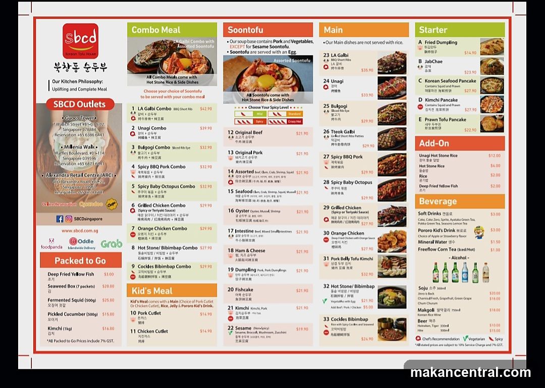 SBCD Korean Tofu House Menu