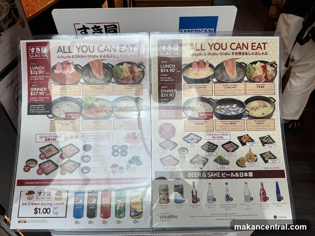 SUKI-YA ALL YOU CAN EAT Sukiyaki & Shabu-Shabu Menu
