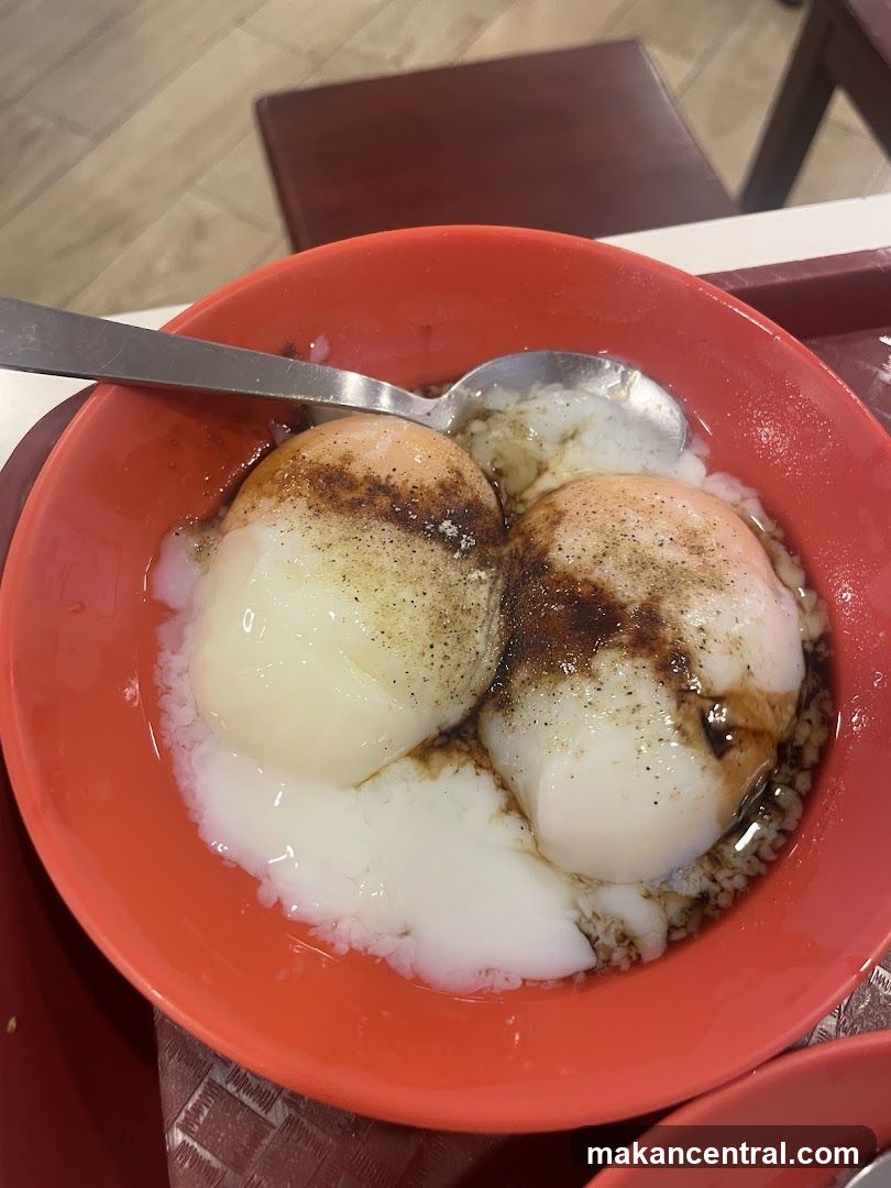 Soft-boiled eggs with soy sauce and pepper
