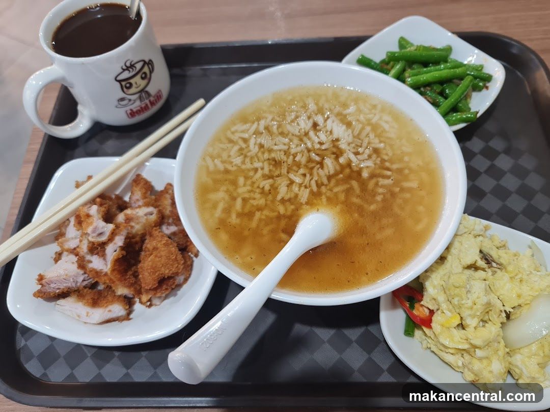 Congee with sides and coffee
