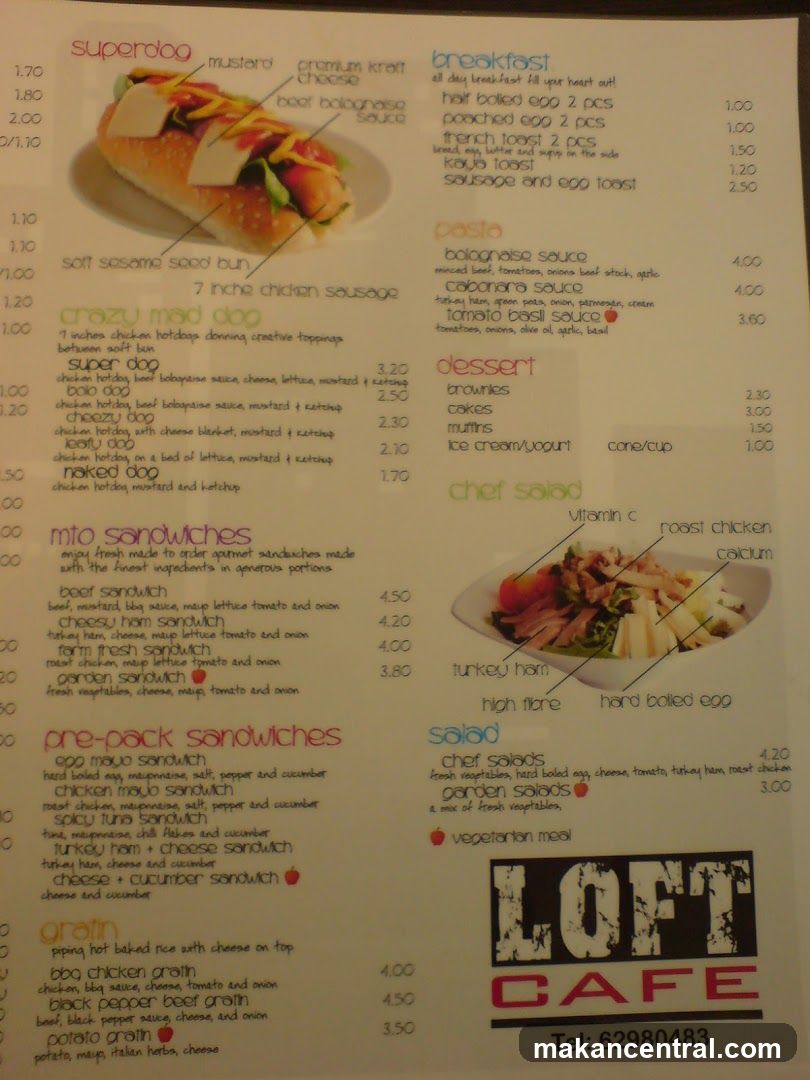 Loft Cafe Menu