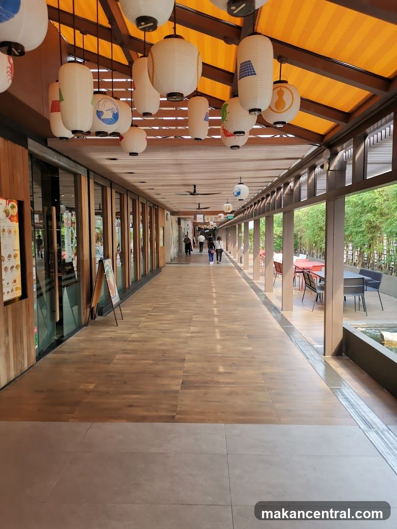 Outdoor walkway with Japanese lanterns