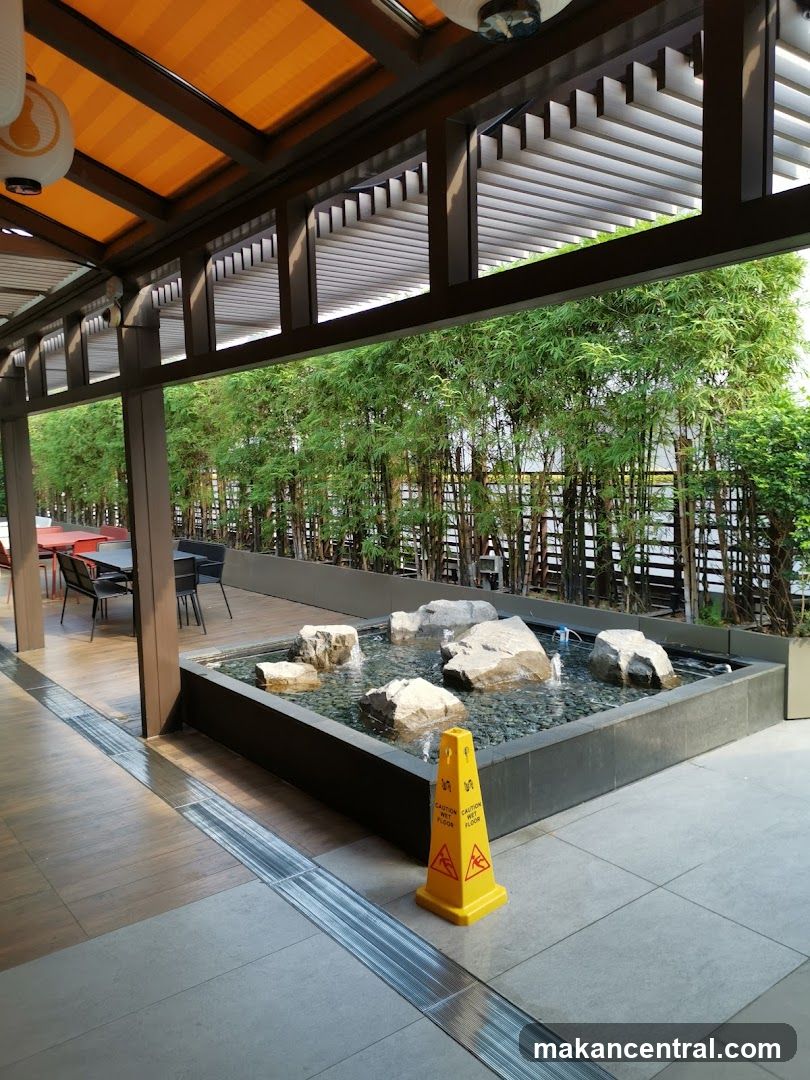 Outdoor Seating Area with Water Feature