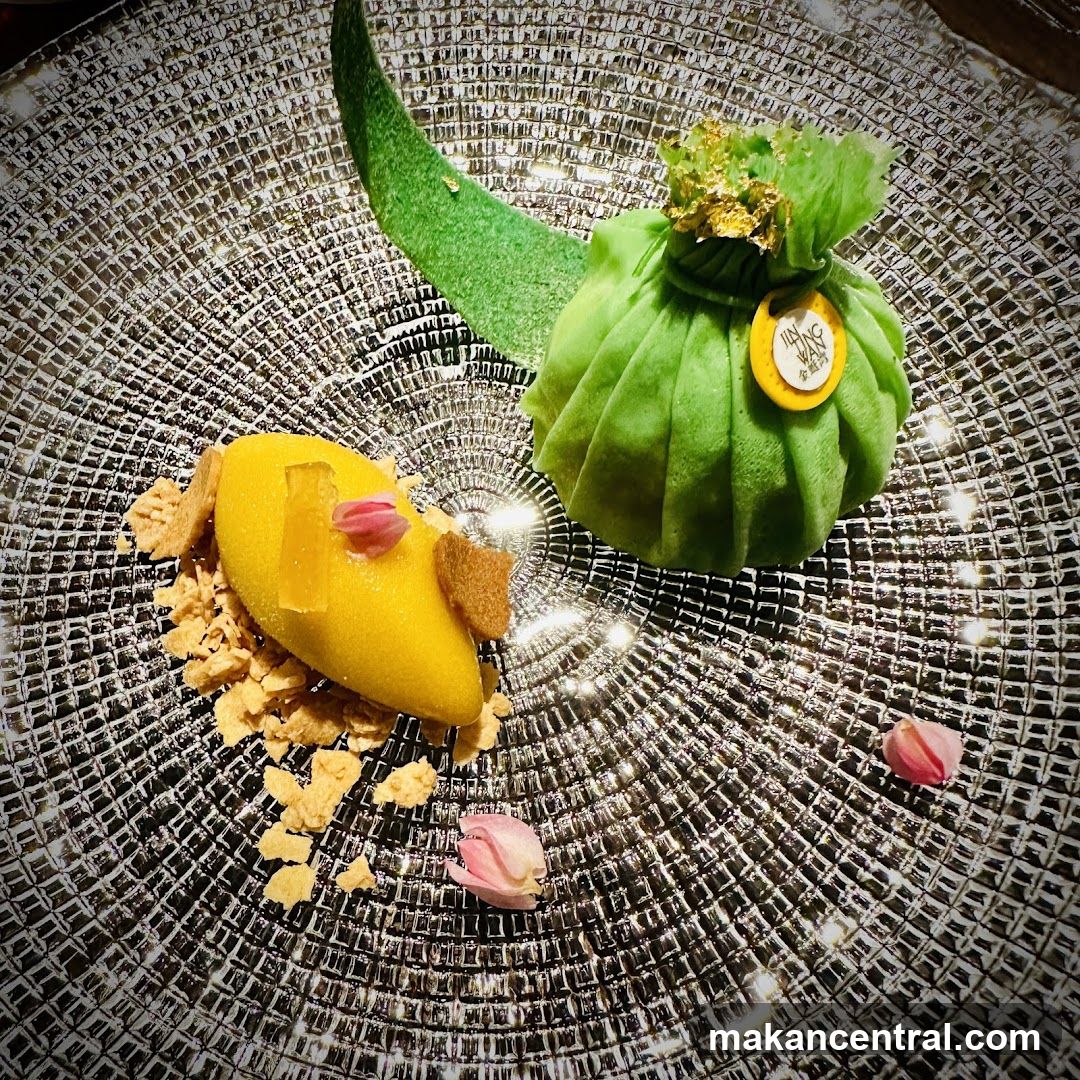 Dessert with Mango Sorbet and Green Pastry
