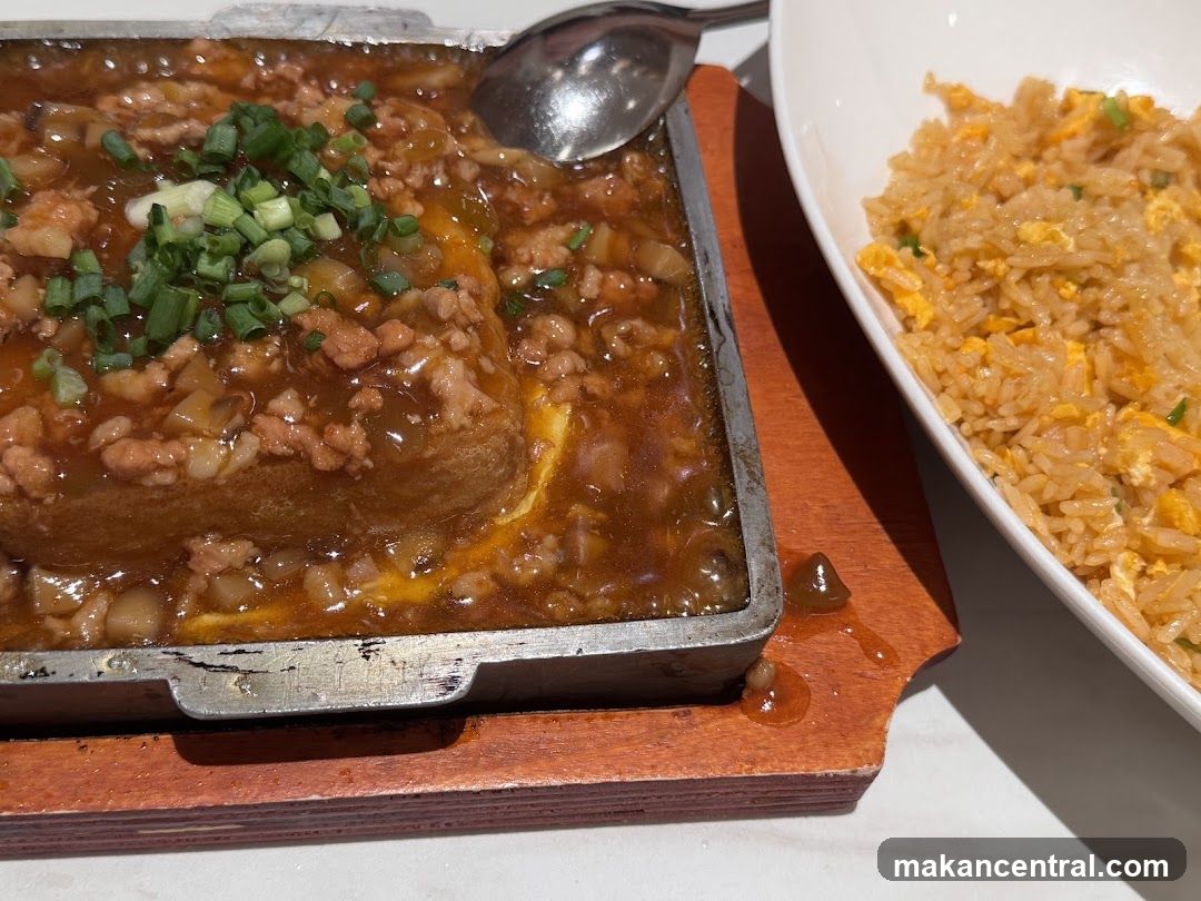 Sizzling Tofu with Minced Pork and Fried Rice