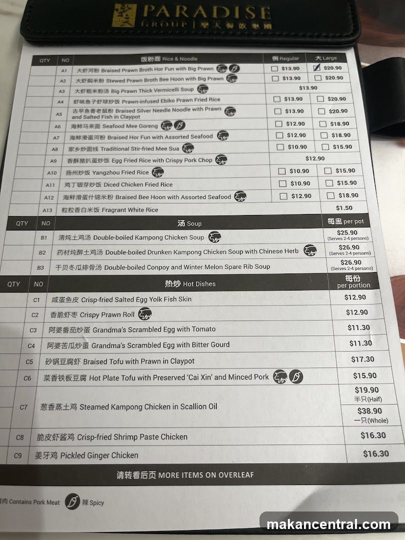 Paradise Group Menu