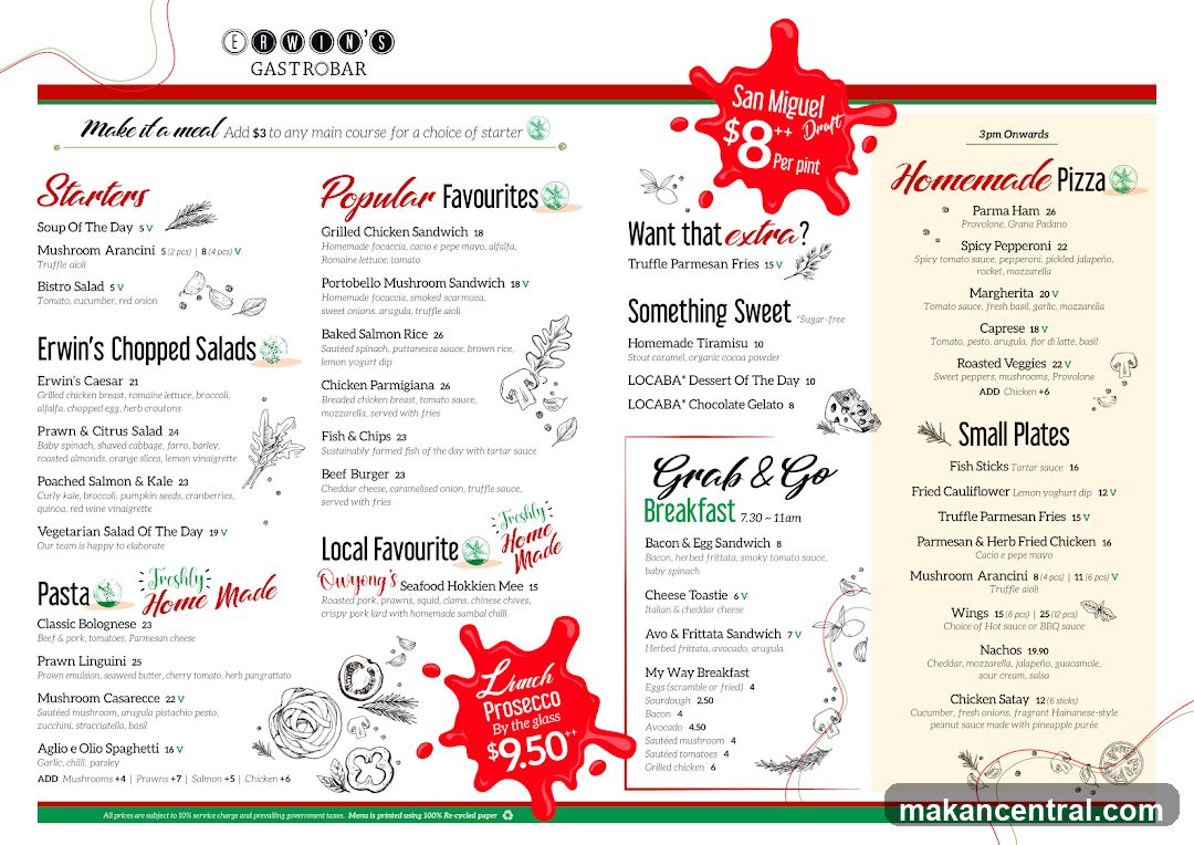 Erwin's Gastrobar Menu
