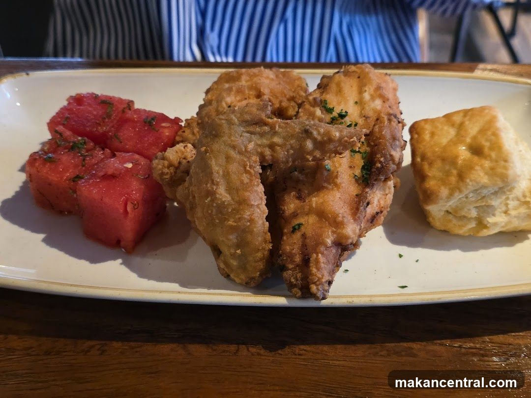Fried Chicken with Watermelon and Biscuit