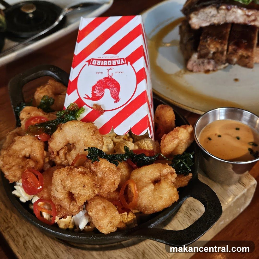 Fried Shrimp Dish with Dipping Sauce and Ribs